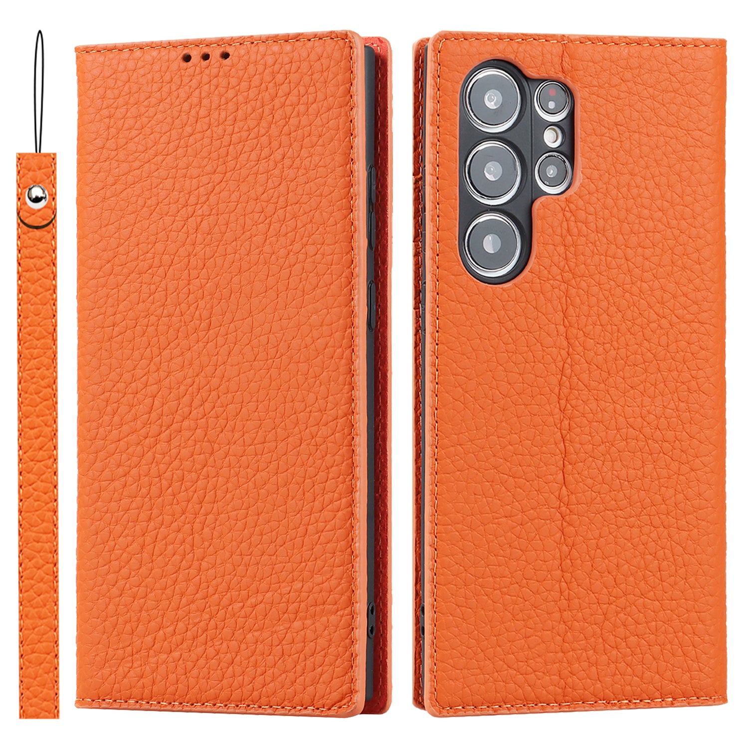 For Samsung Galaxy S23 Ultra Anti-Dust Litchi Texture Genuine Leather Case Flip Wallet Stand Phone Protective Cover with Hand Strap For Samsung Galaxy S23 Ultra Anti-Dust Litchi Texture Genuine Leather Case Flip Wallet Stand Phone Protective Cover with Hand Strap